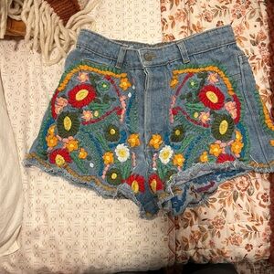 FARM Rio Colorful Embroidered Jean Shorts